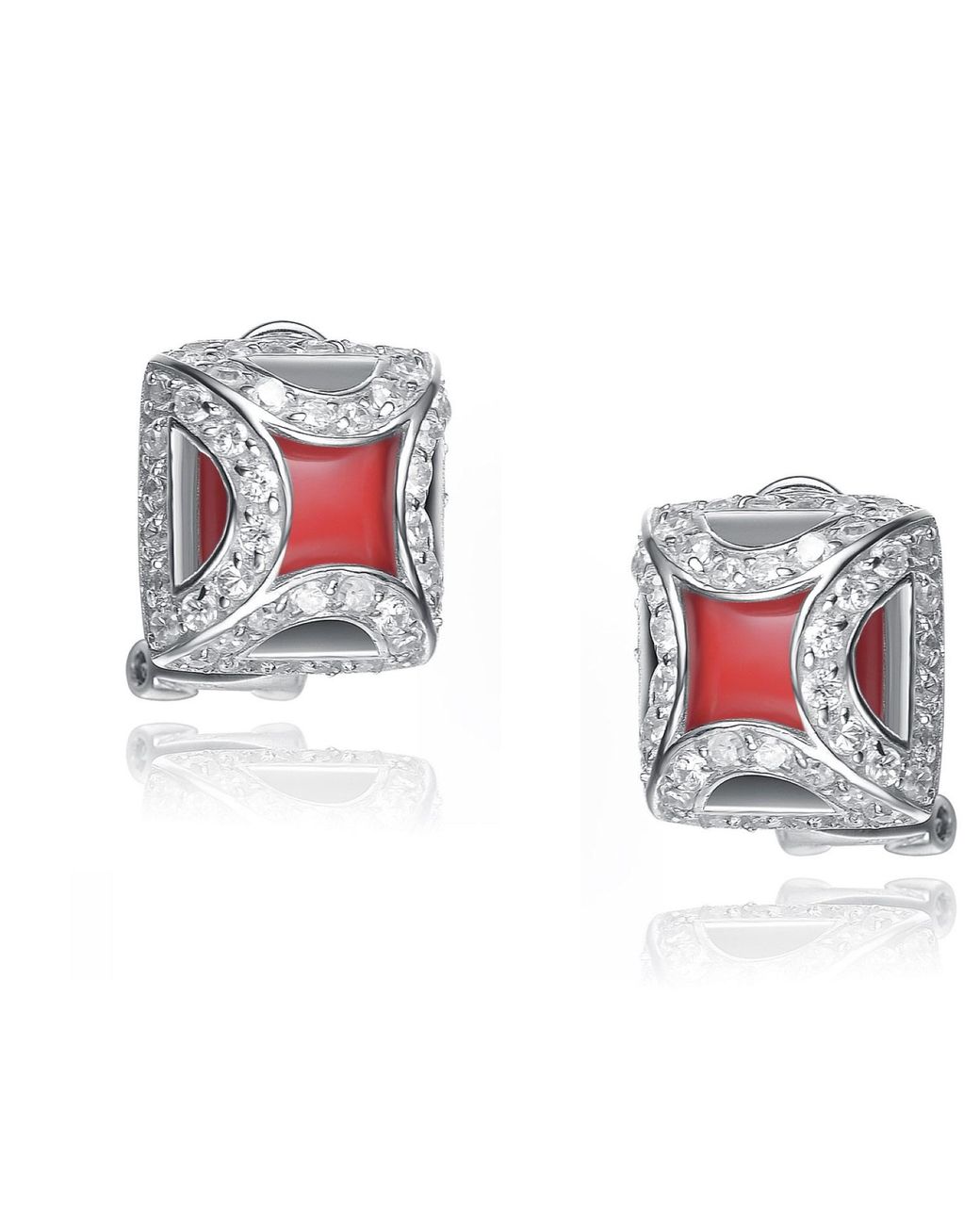 Genevive Jewelry White Cubic Zirconia Sterling Plated Coral Square Shape Earrings