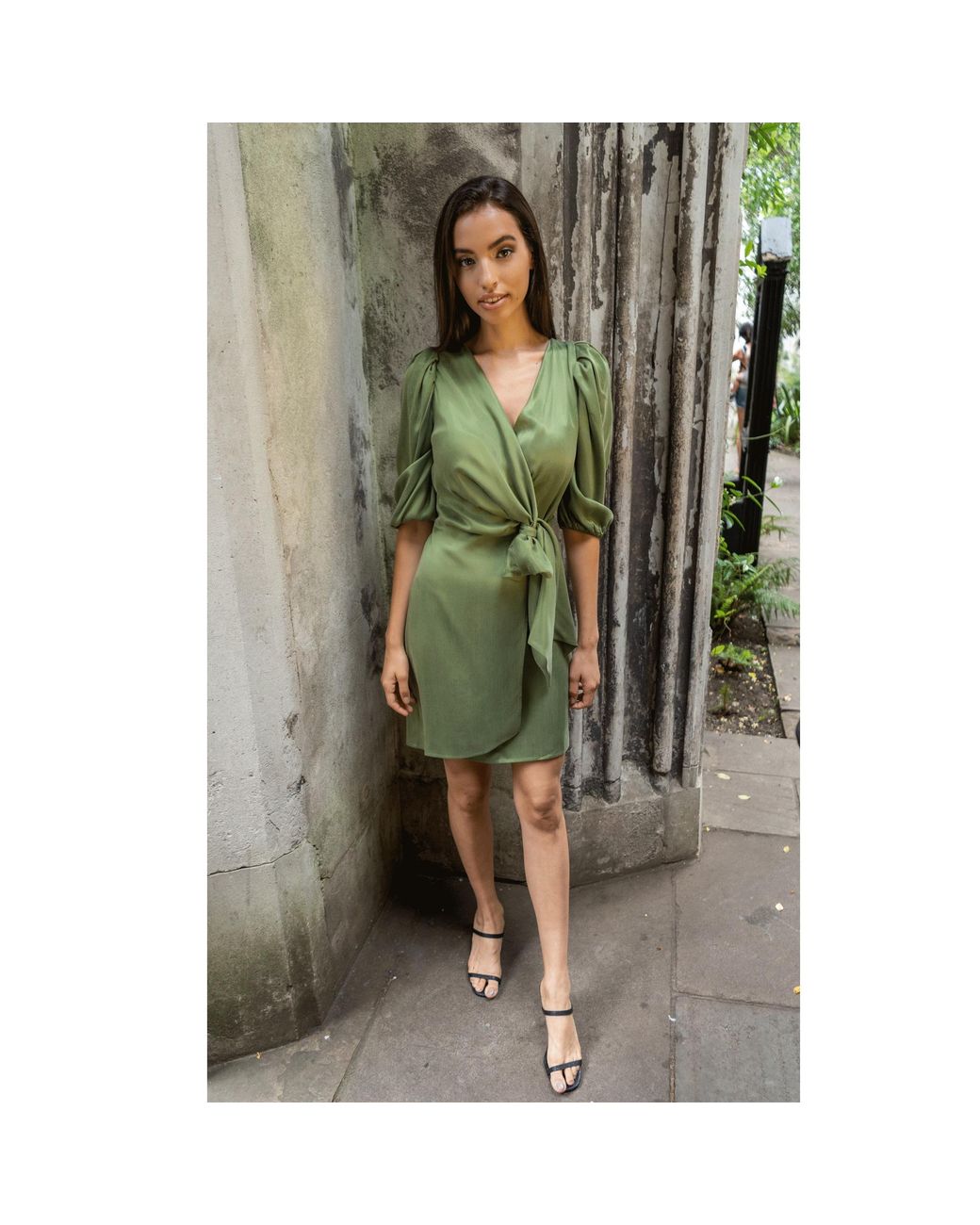 Femponiq Green Draped Vegan-Cupro Wrap Dress