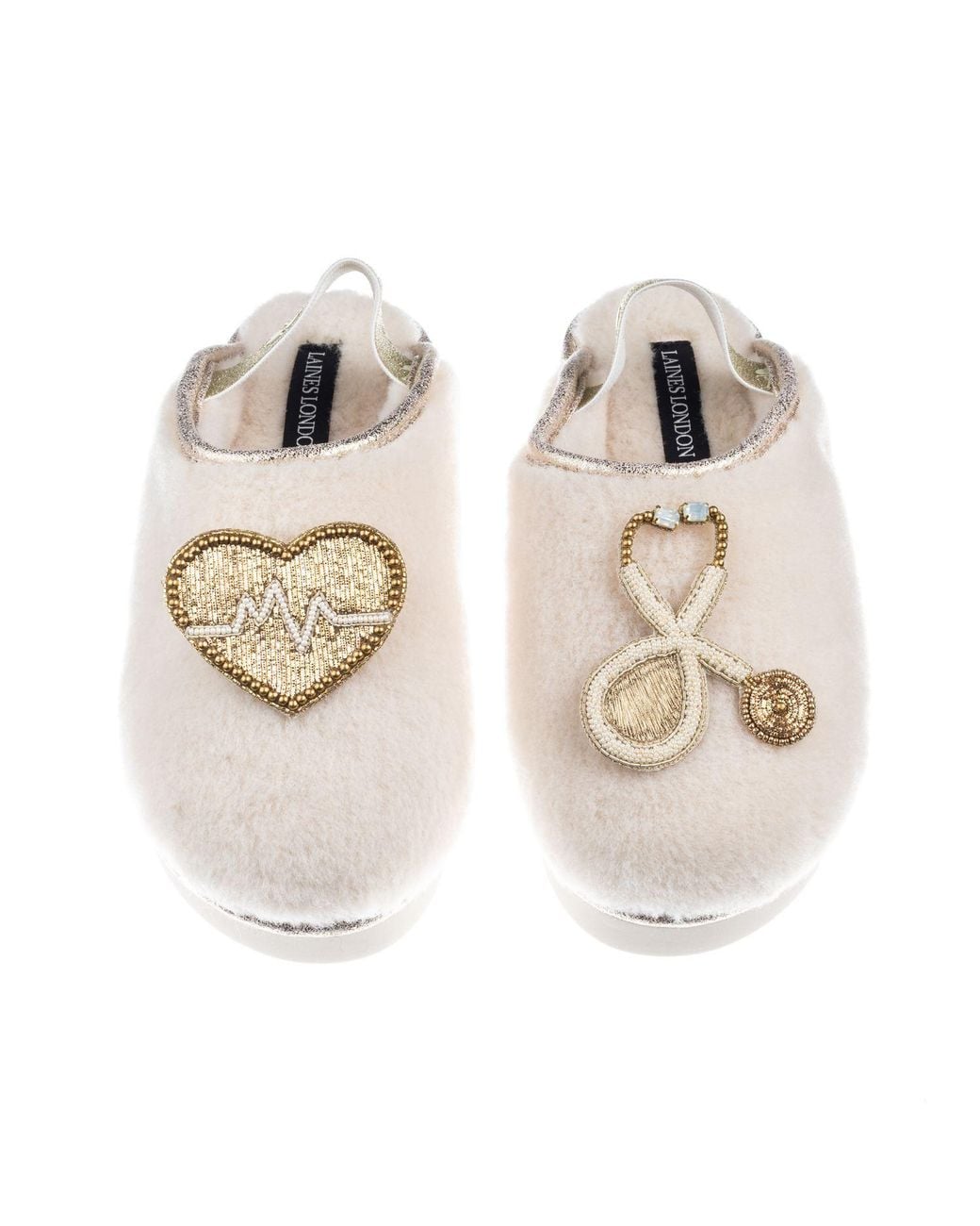 Laines London Natural Neutrals Flatform Cloud Closed Toe Slippers With Doctor Brooches