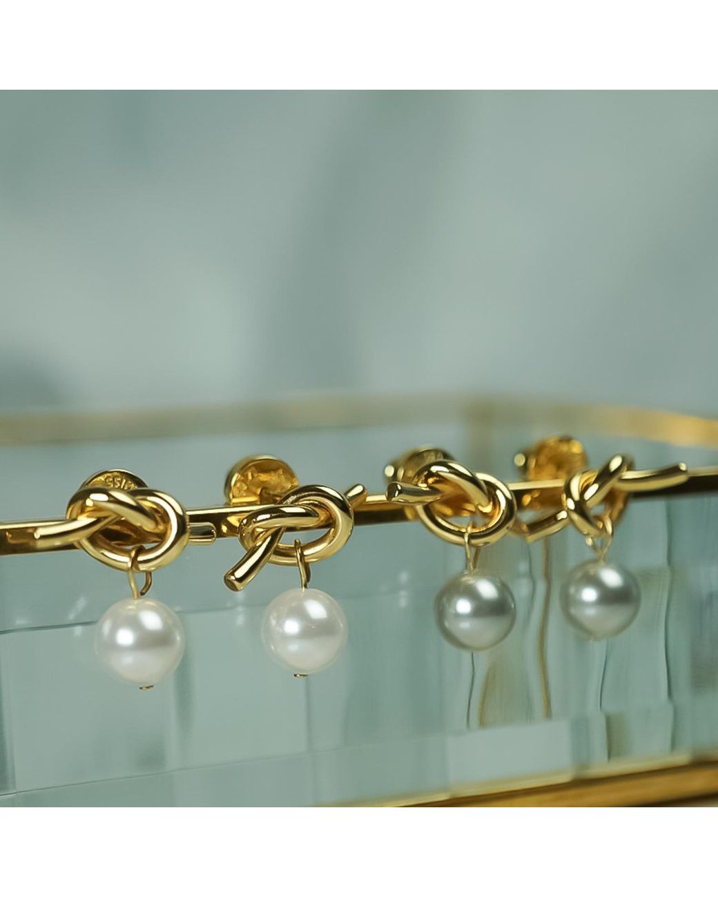 Miss Cecilia Metallic Ada Knot Pearl Earrings