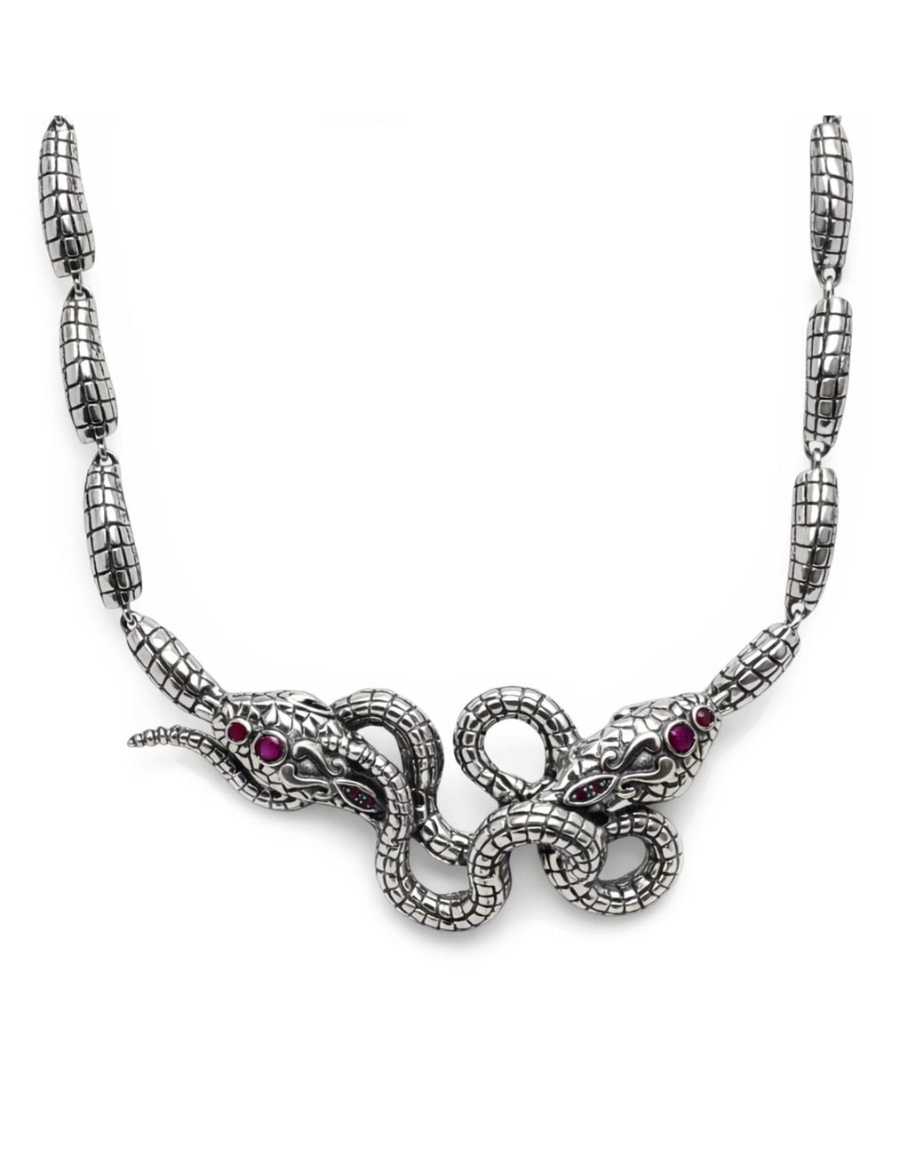 Unaloe Metallic Sterling Double Snake Necklace With Natural Rubies – Italian Artisan Jewelry For