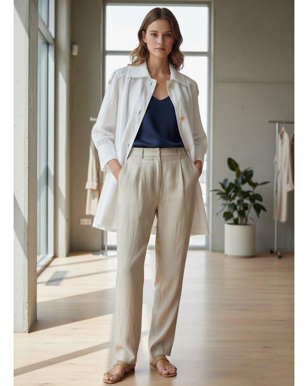 Conquista White Relaxed Button-Front Utility Shirt
