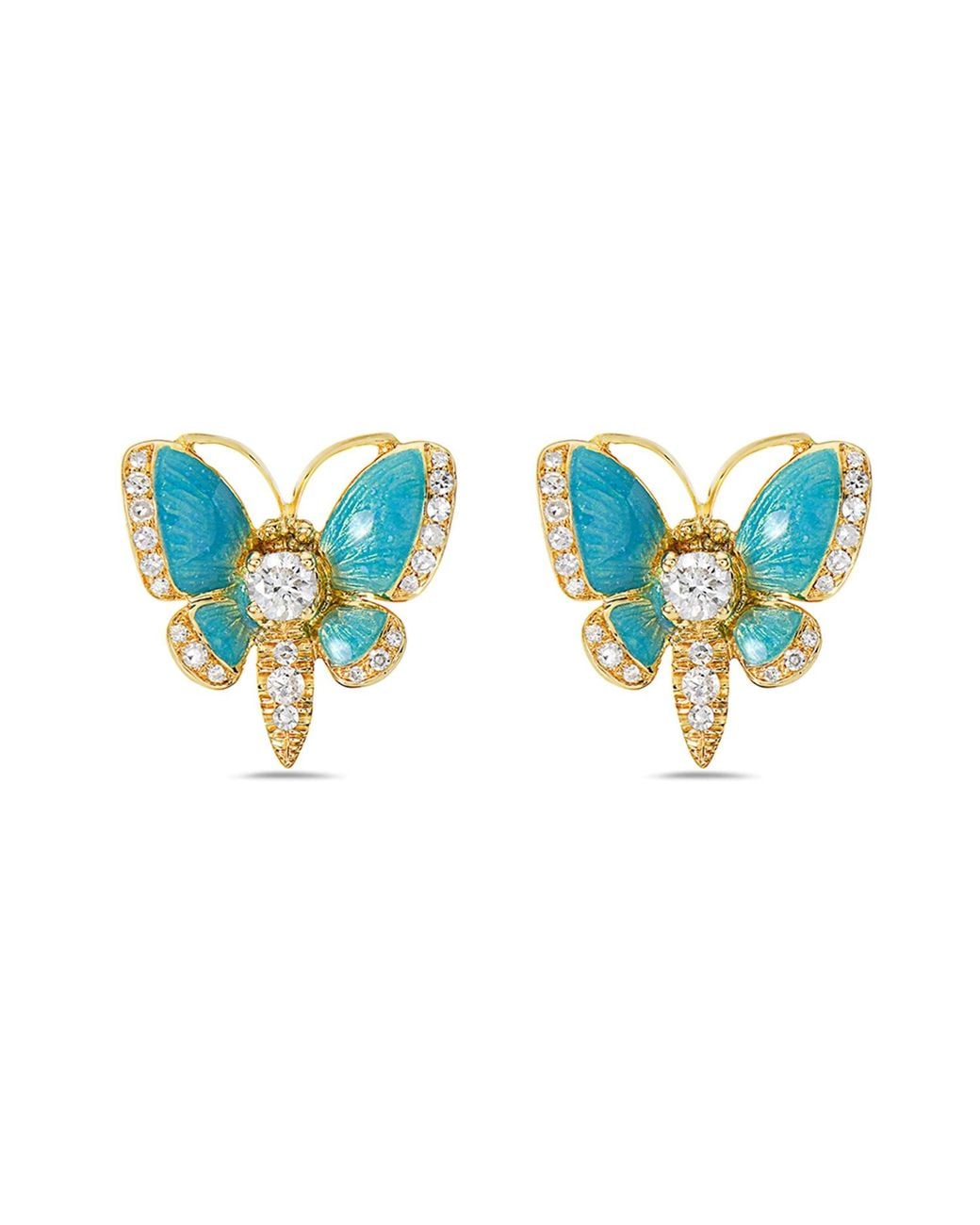 Artisan Blue 18K Diamond & Enamel Butterfly Earrings