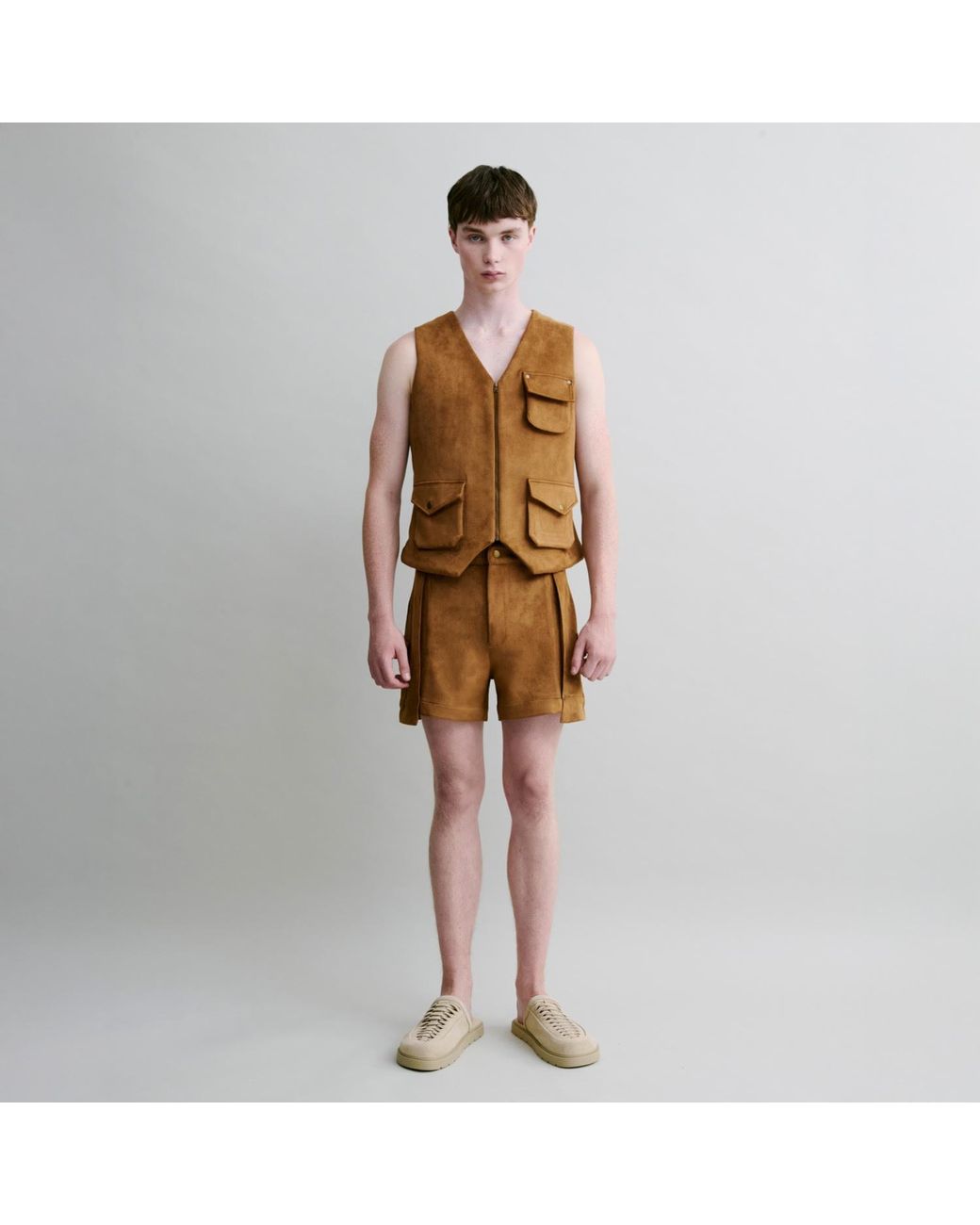 Luroq London Brown Padded Suede Gilet for men