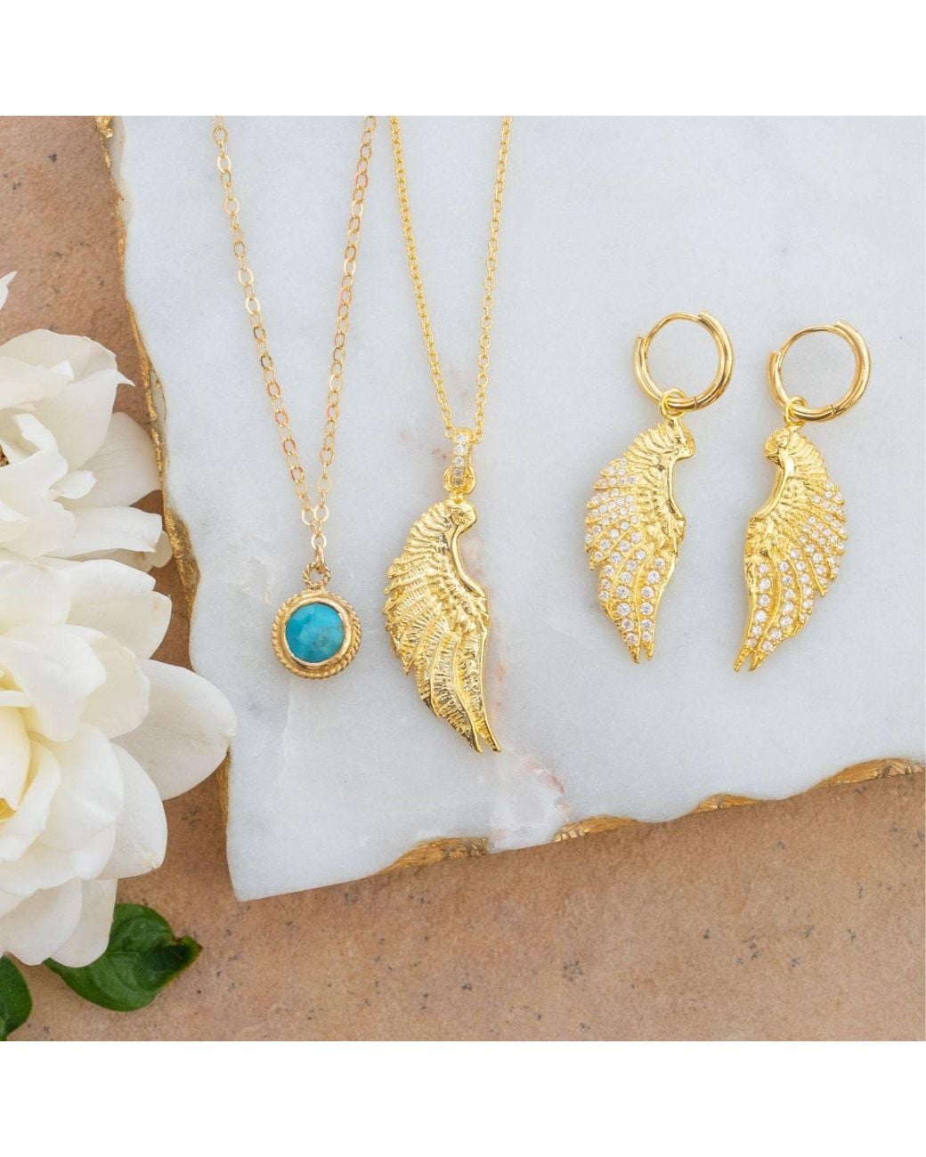Seven Saints Pink Angel Wing Pave Huggie Earrings