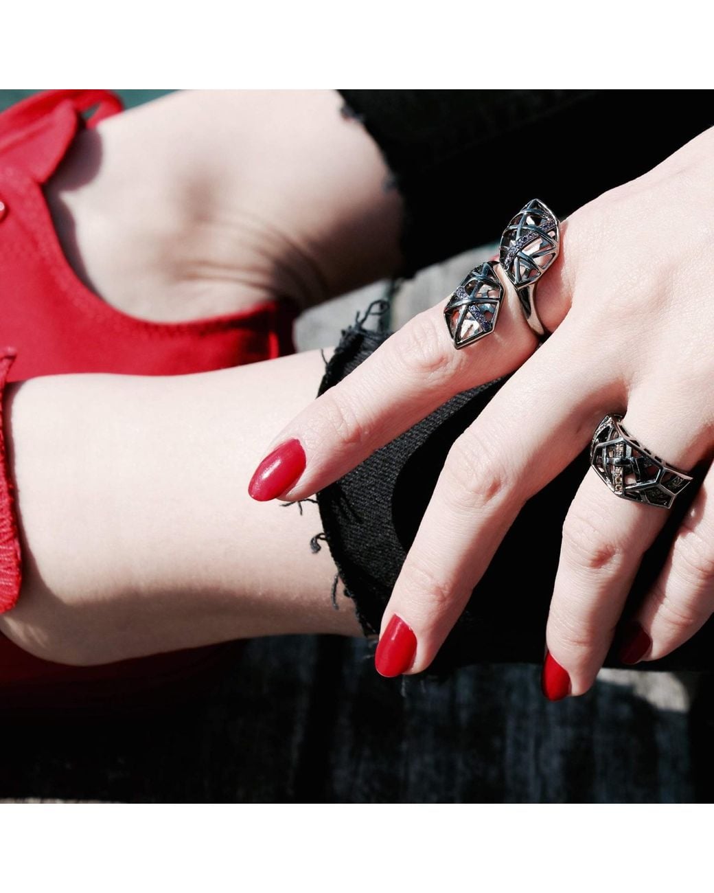 Bellus Domina Black Rhodium Plated Crossover Topaz Ring