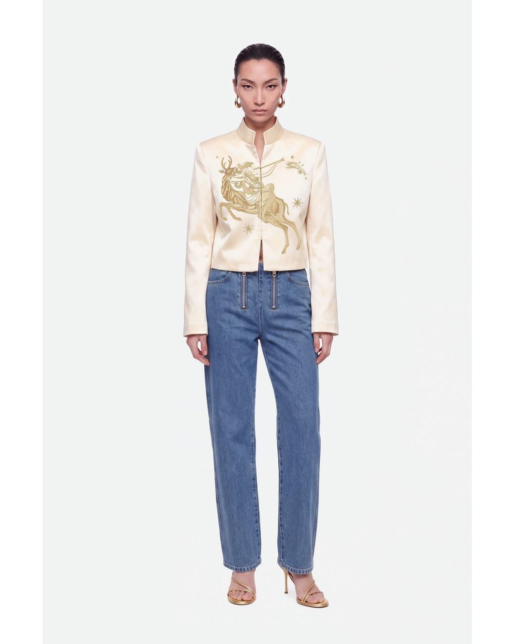 Nocturne Natural Embroidered Cropped Jacket
