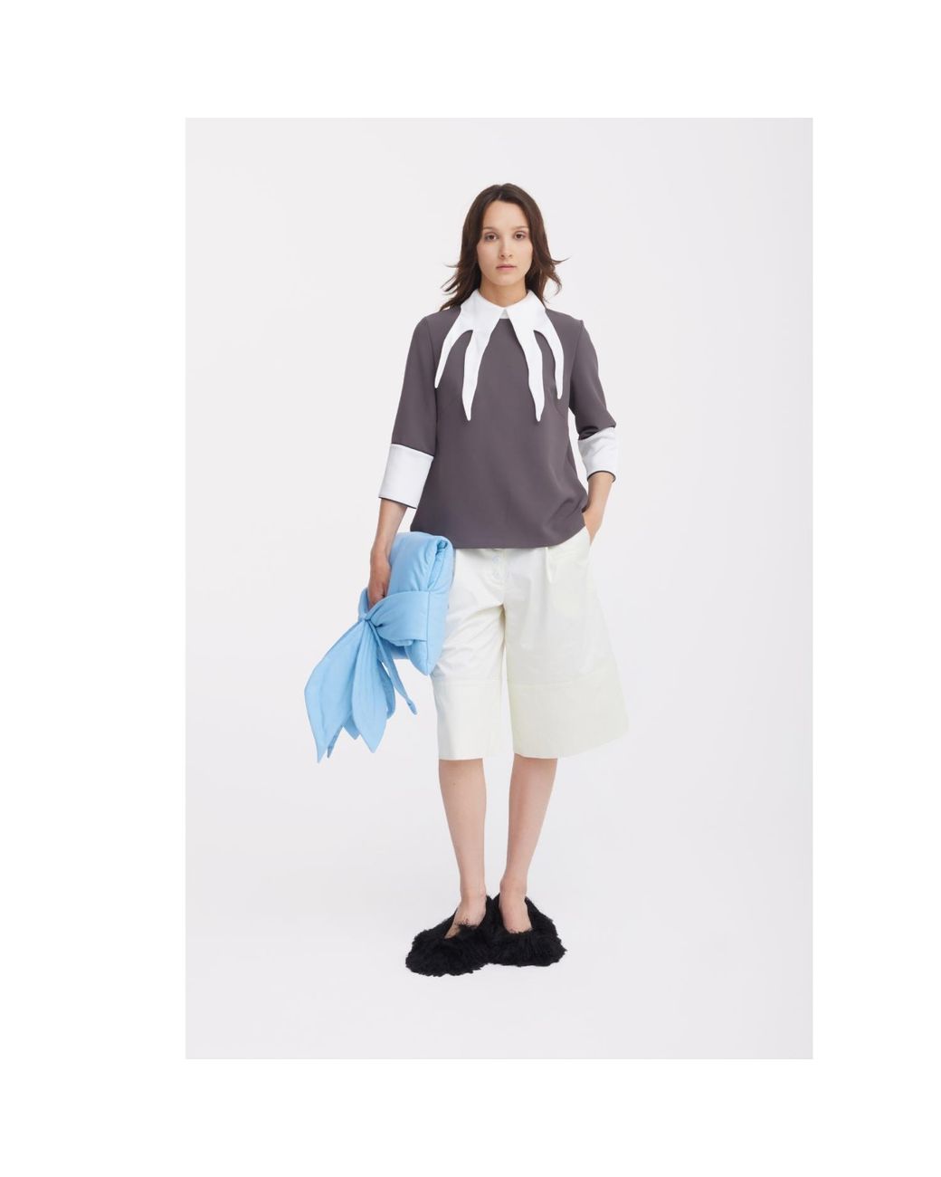 Julia Allert White Button Front Wide Leg Bermuda Shorts – Ivory