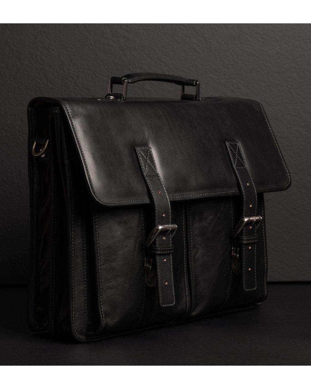 Time Resistance Black Leather Satchel Bag for men