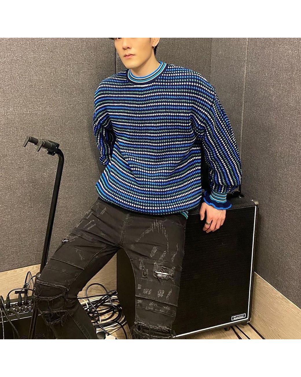 Arto. Blue Yeah! Cozy Wool Ruffles Stripes Oversized Pullover for men