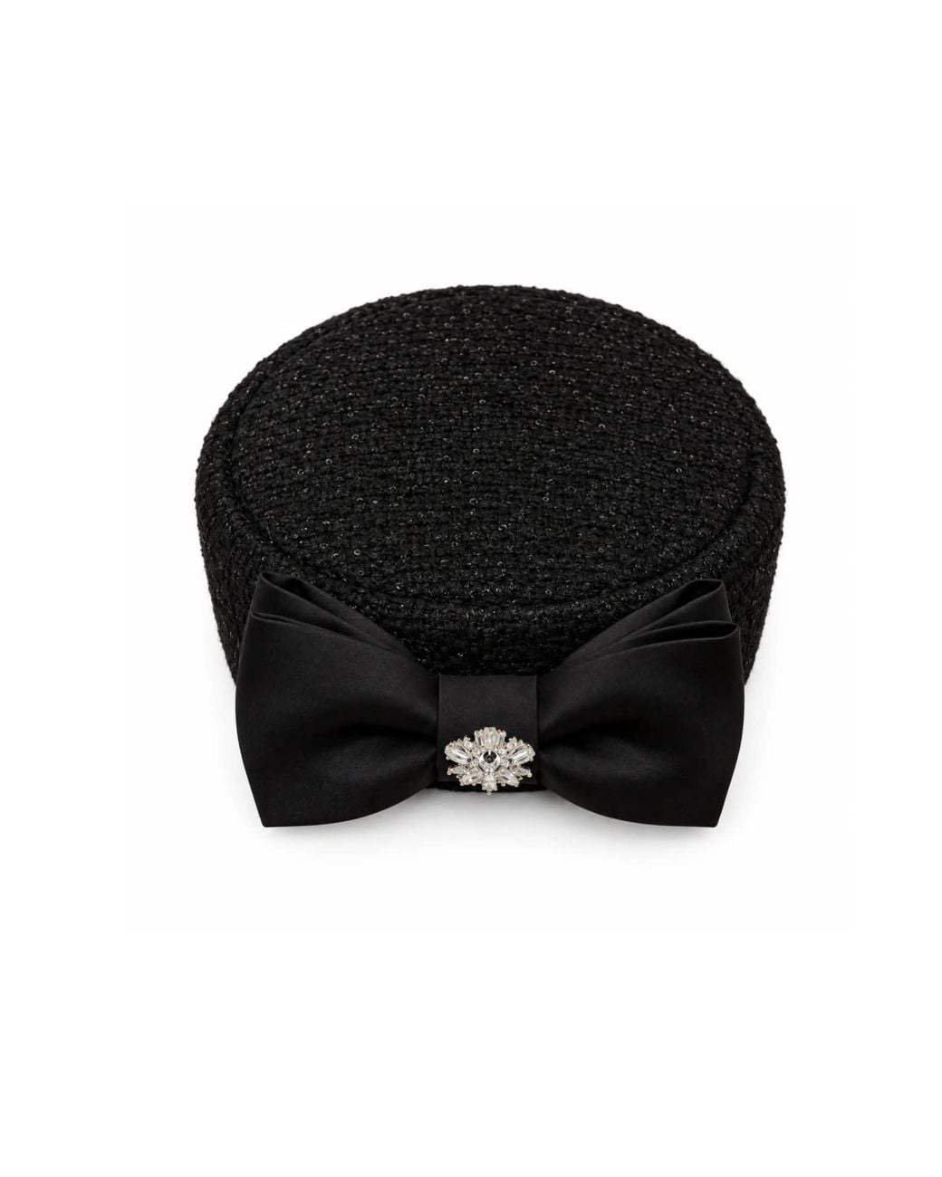 Santinni Black Amour Woollen Tweed Pillbox Hat With Silk Bow Rosa
