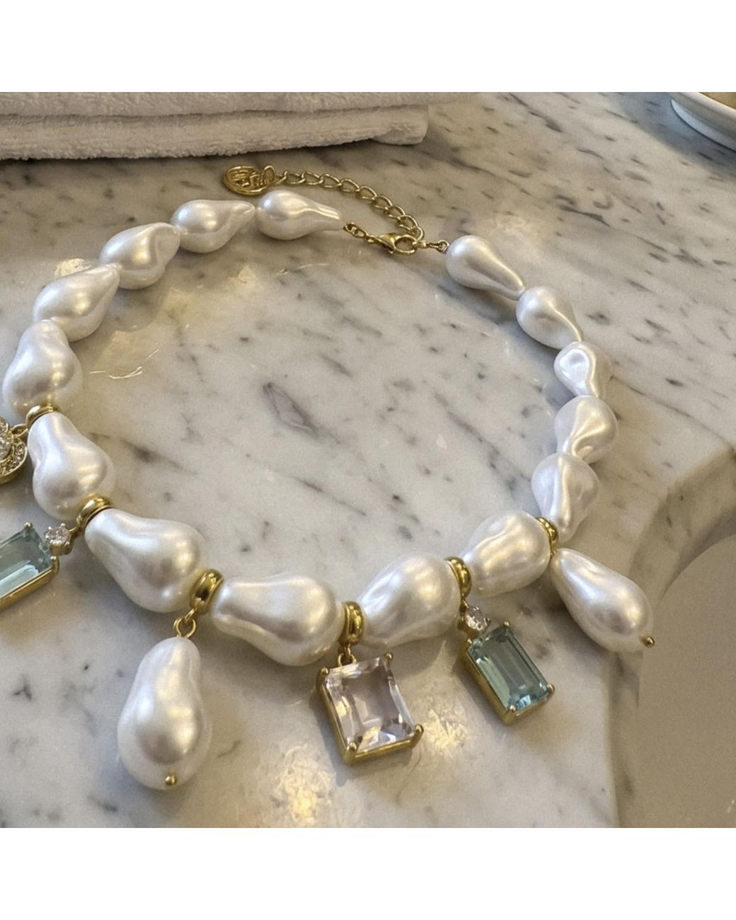 Mercela Metallic Majorca Pearl Charm Necklace Heart Charm Cz Crystal Pendants – Plated Vintage Inspired Jewellery