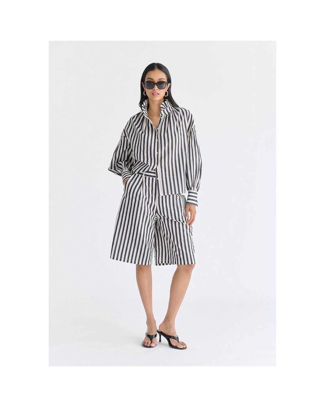 Paisie Blue Striped Bermuda Shorts