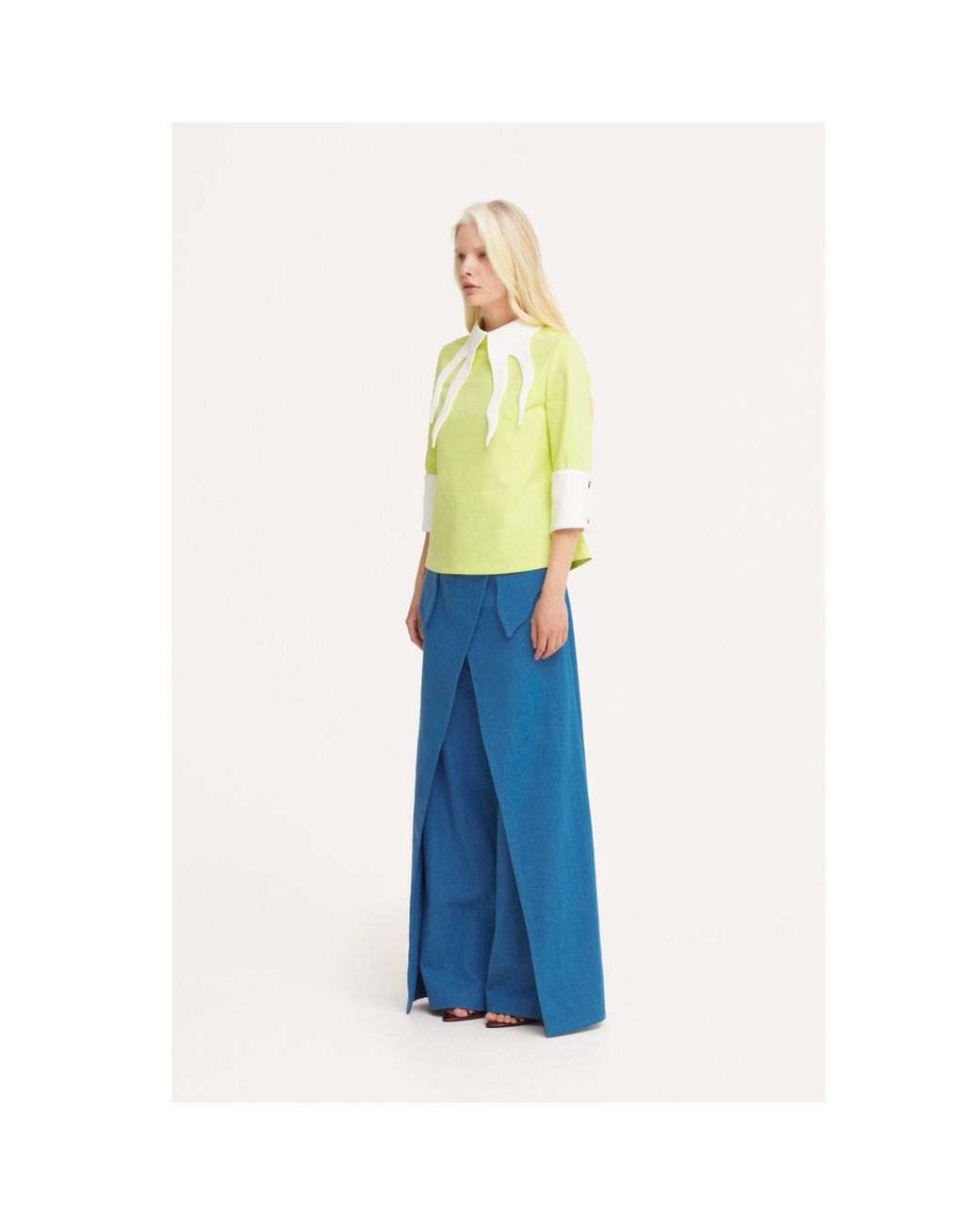 Julia Allert Blue High-Waisted Denim Wrap Trousers Skirt Effect
