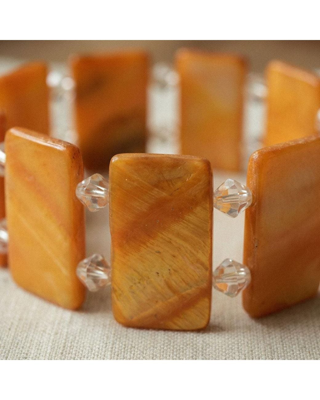 Saéa Orange Shell Pearl Chunky Tile Stretch Bracelet