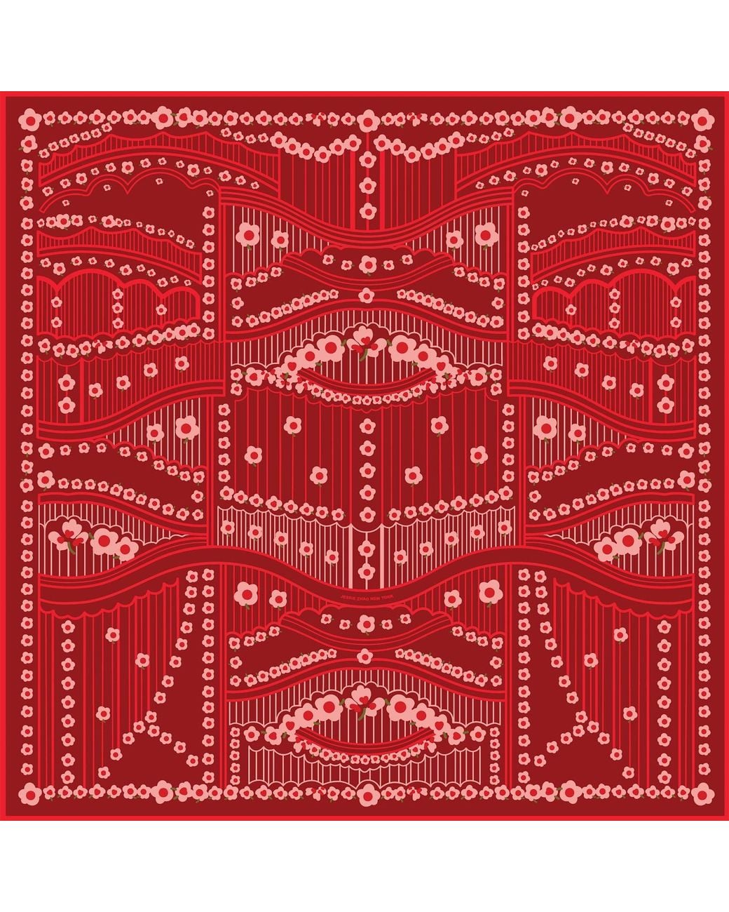 Jessie Zhao New York Red Scarlet Rhythm Double Sided Silk Scarf