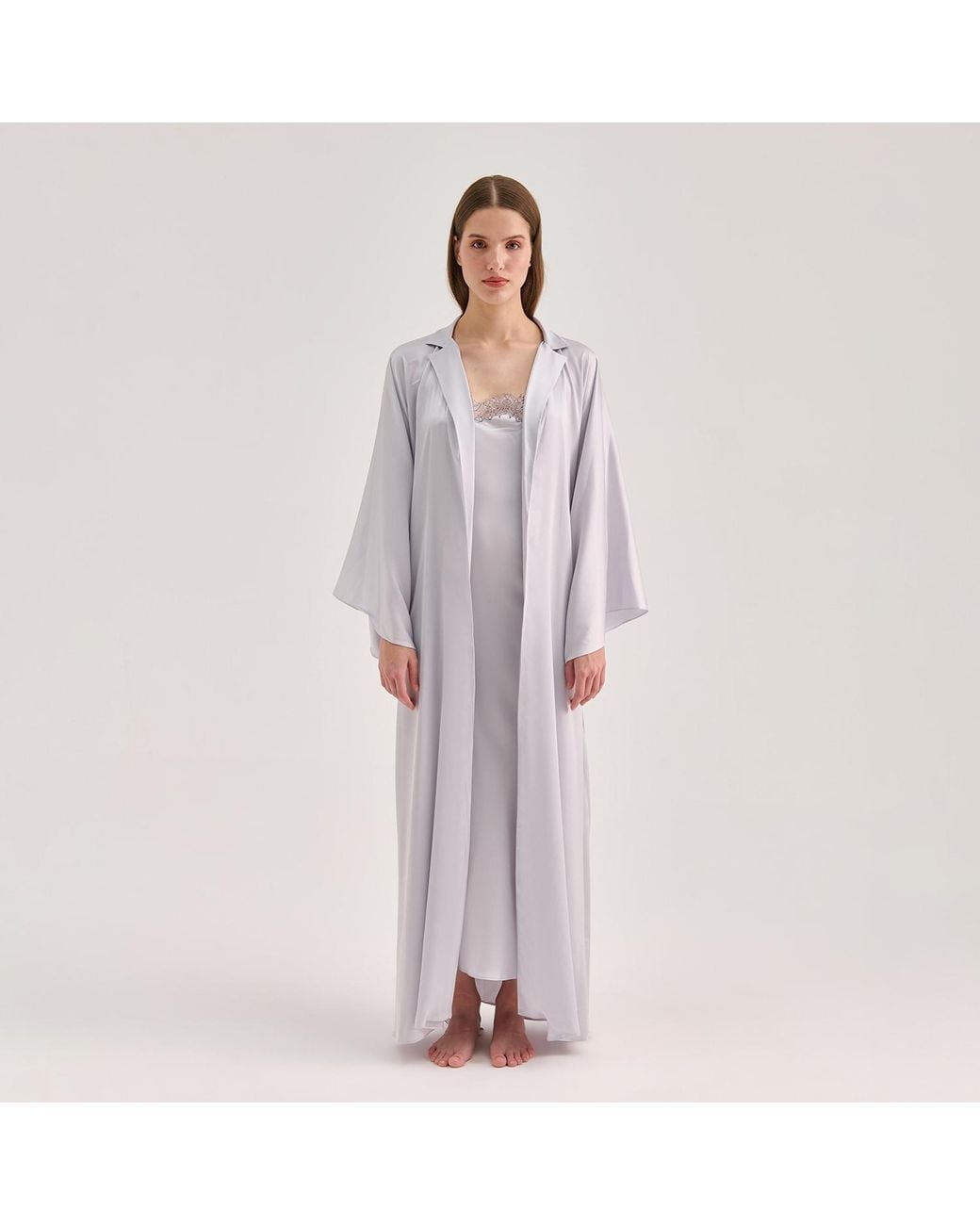 Avenue 8 Blue Silk Maxi Collar Robe