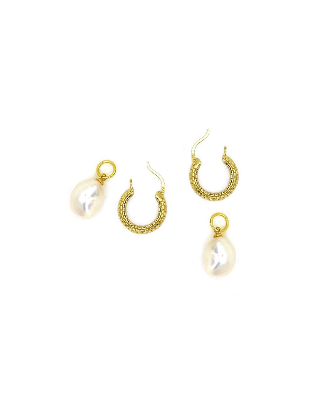 VicStoneNYC Fine Jewelry Metallic Natural Pearl Charm Hoop Earrings