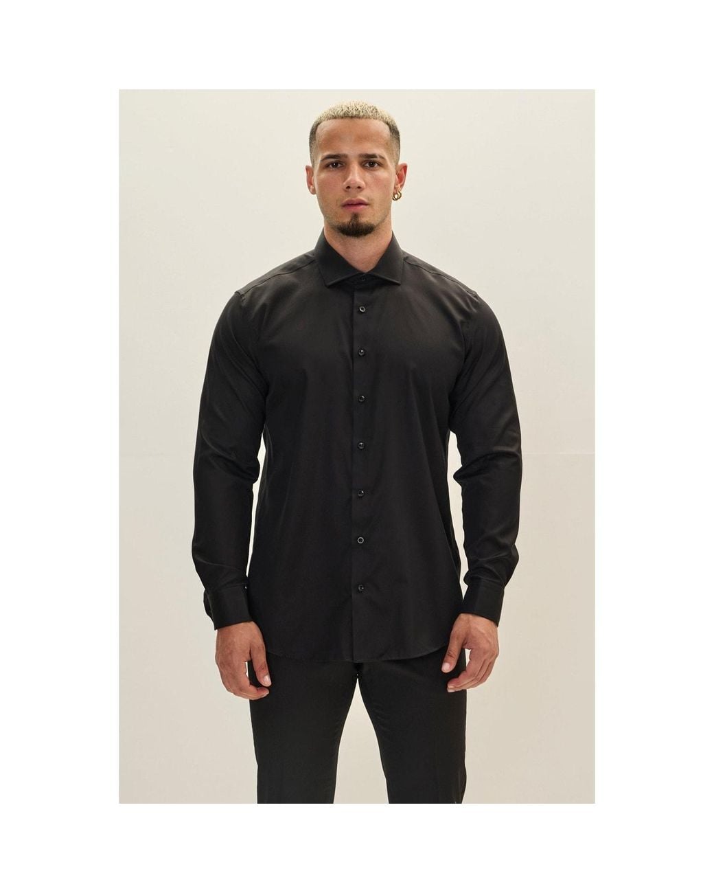 Ron Tomson Black Non-Iron Pure Cotton Spread Collar Dress Shirt for men