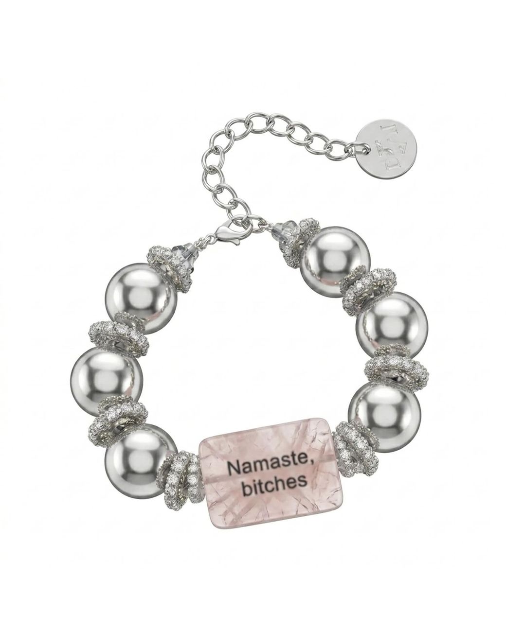 Mercela White Rose Quartz Statement Bracelet With Engraved Message – Bead Bracelet With Crystal Spacers Gift For Her
