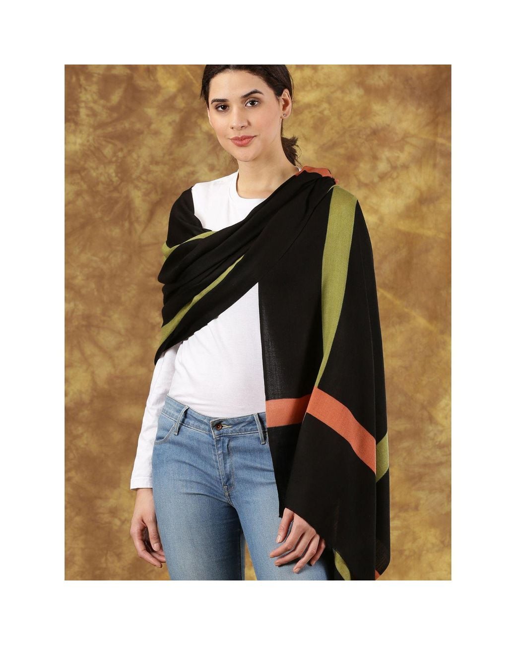 Heritagemoda Black Neutrals Handpainted Cashmere Wool Silk Scarf