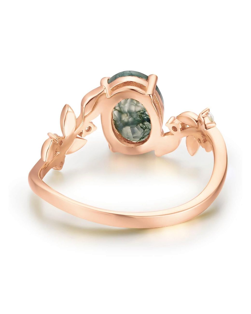 Azura Jewelry New York Metallic Between The Leaf Oval Moss Agate Ring Solid