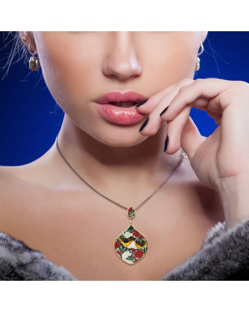 Artisan Green 18K Mother Of Pearl, Diamond & Enamel Lovebirds Drop Pendant