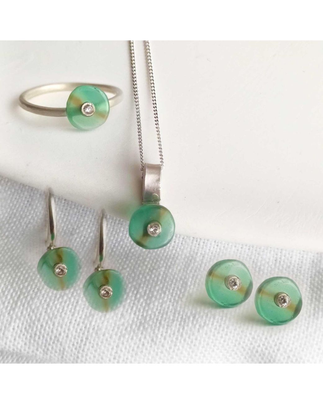 Lily Flo Jewellery Green Onyx Lab Grown Diamond Stud Earrings