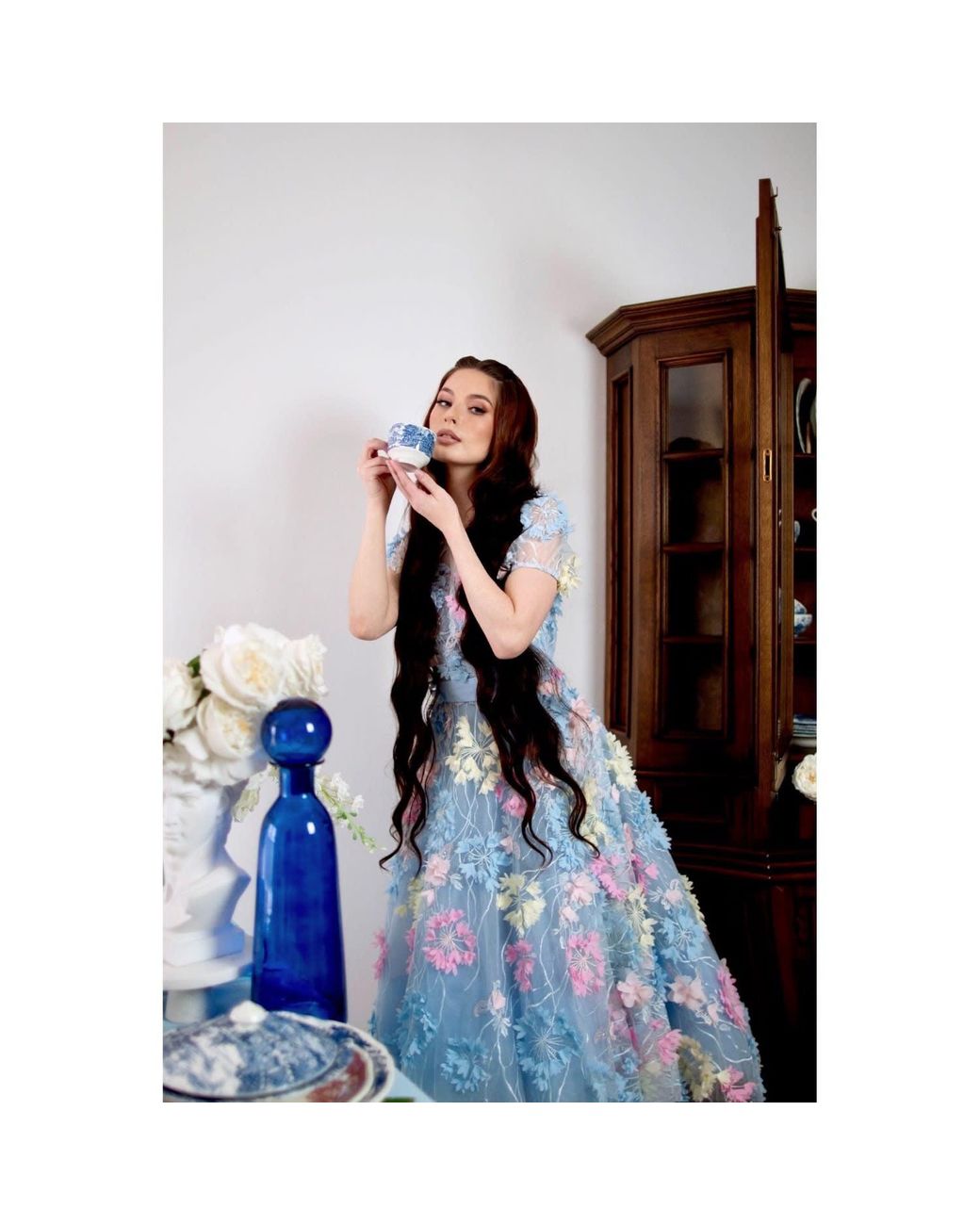 MATSOUR'I Blue Cocktail Dress Hydrangea
