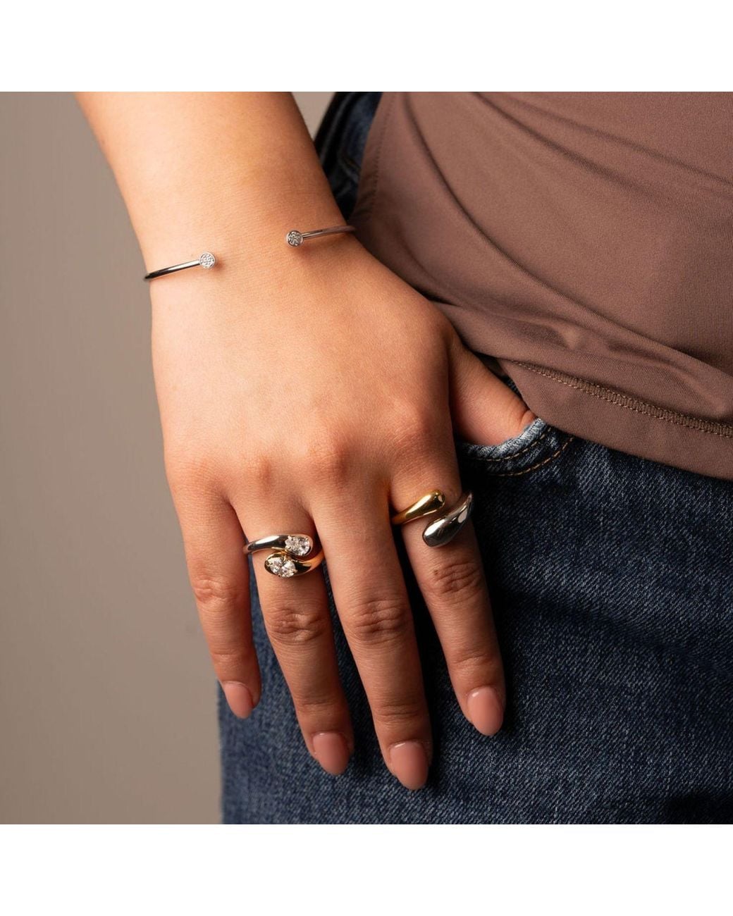 Belinda Jewelz Metallic Mixed Metal Gemstone Chunky Wrap Ring