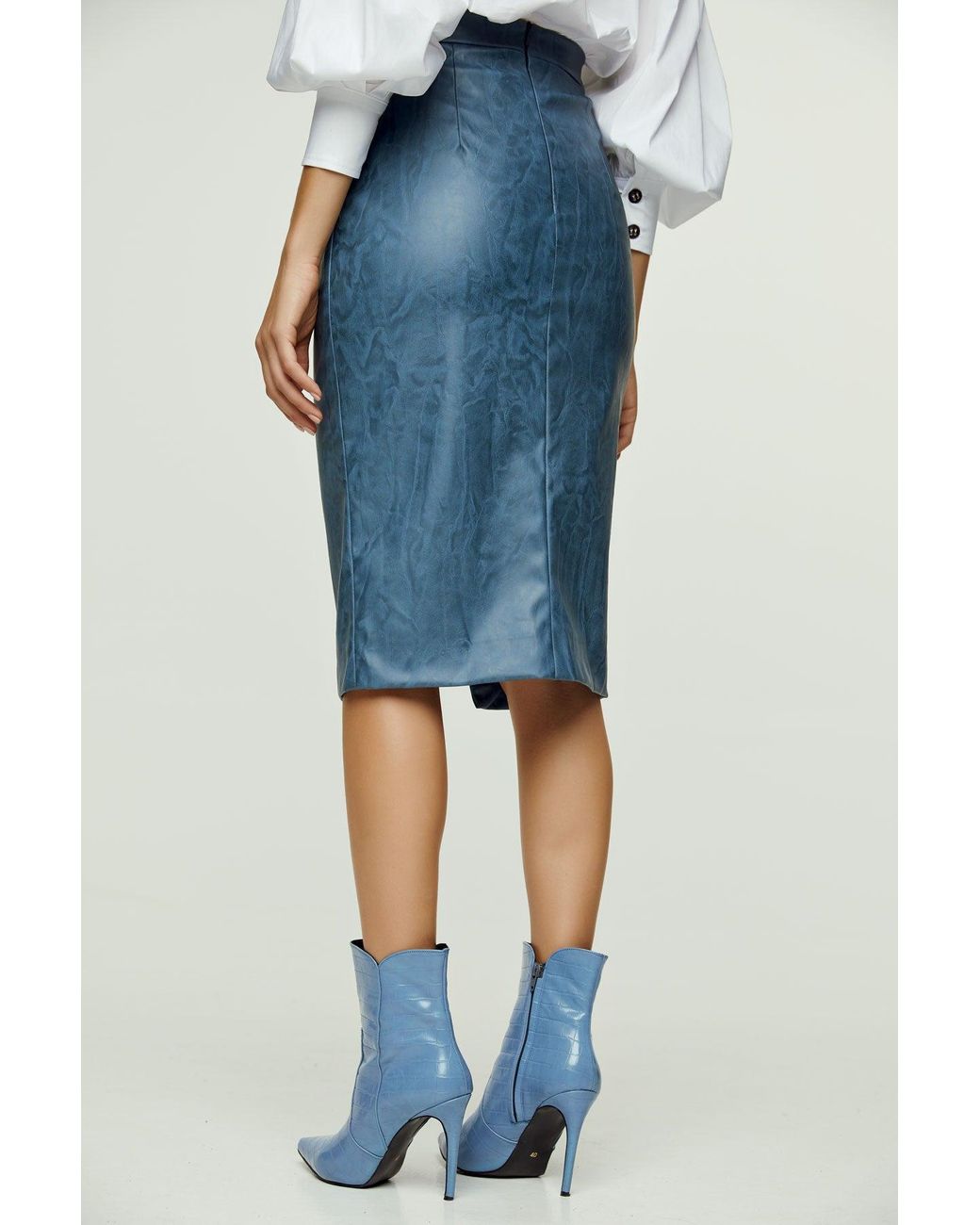 Conquista Blue Faux Leather Pencil Skirt