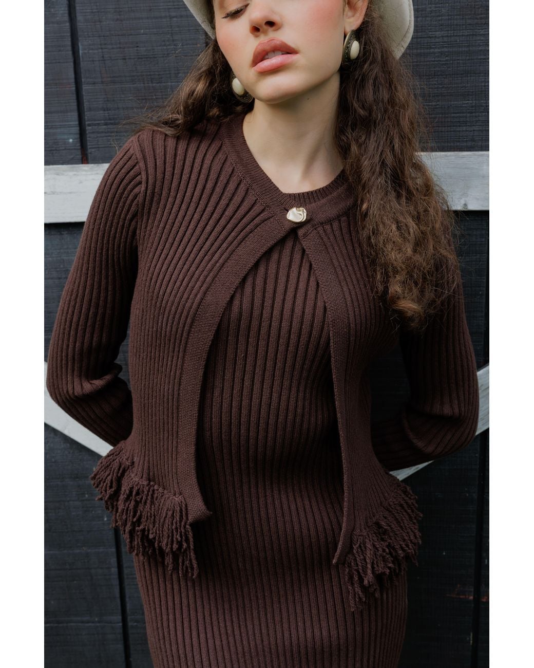 Rave on Trend Brown Fringe Dress + Cardigan