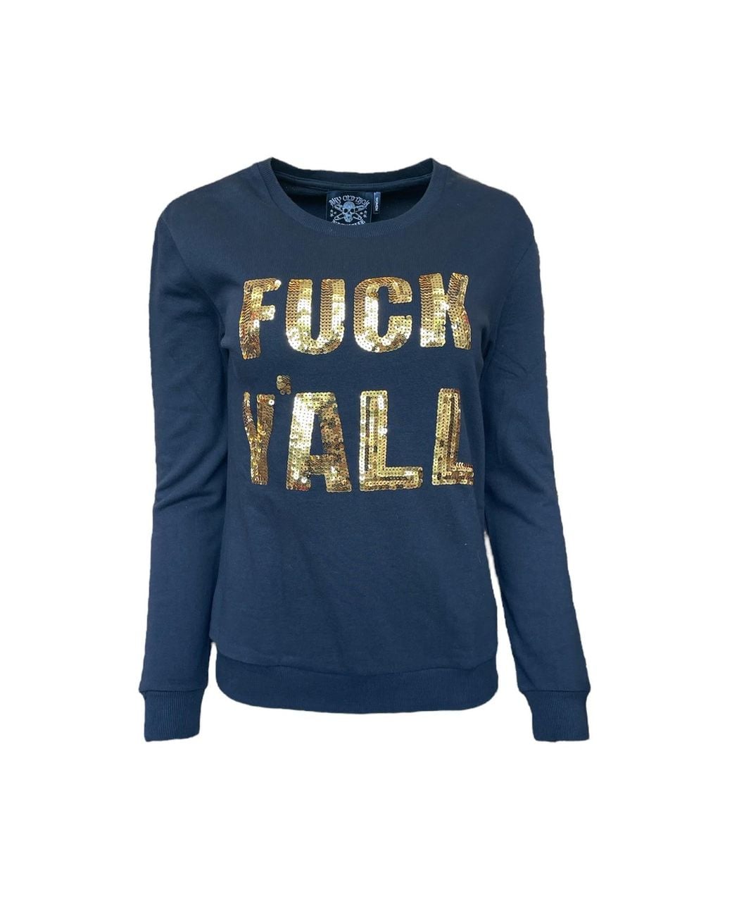 Any Old Iron Blue Golden Fuck Y'All Sequin Sweatshirt