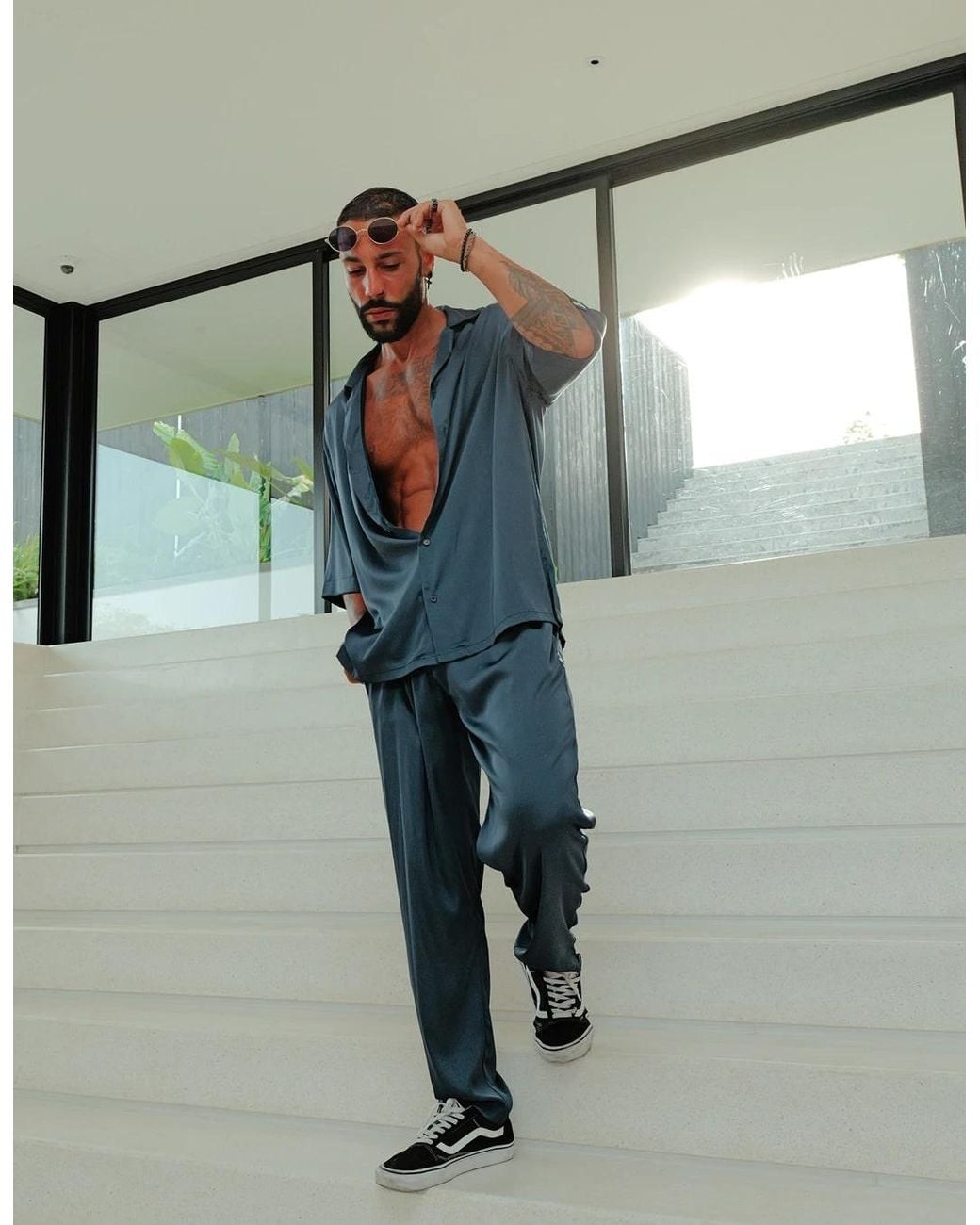 Hustle Blue Look Twice Satin-Shirt for men