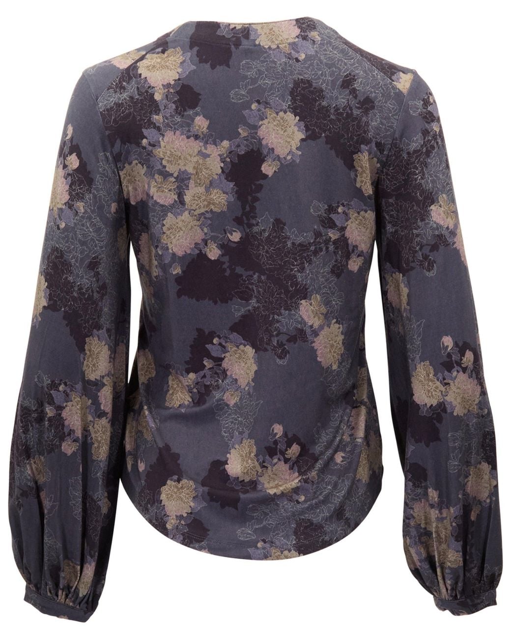 Lords of Harlech Blue Val Lans Floral Lyocell Stretch V-Neck Top