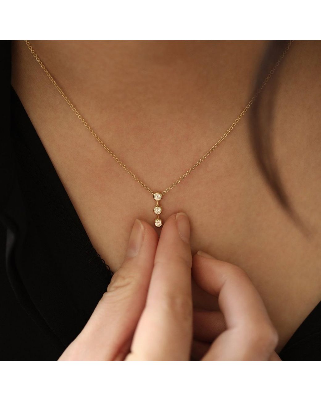 Lily Flo Jewellery Metallic 3 Lab Grown Diamonds Vertical Bar Necklace On Solid 9K
