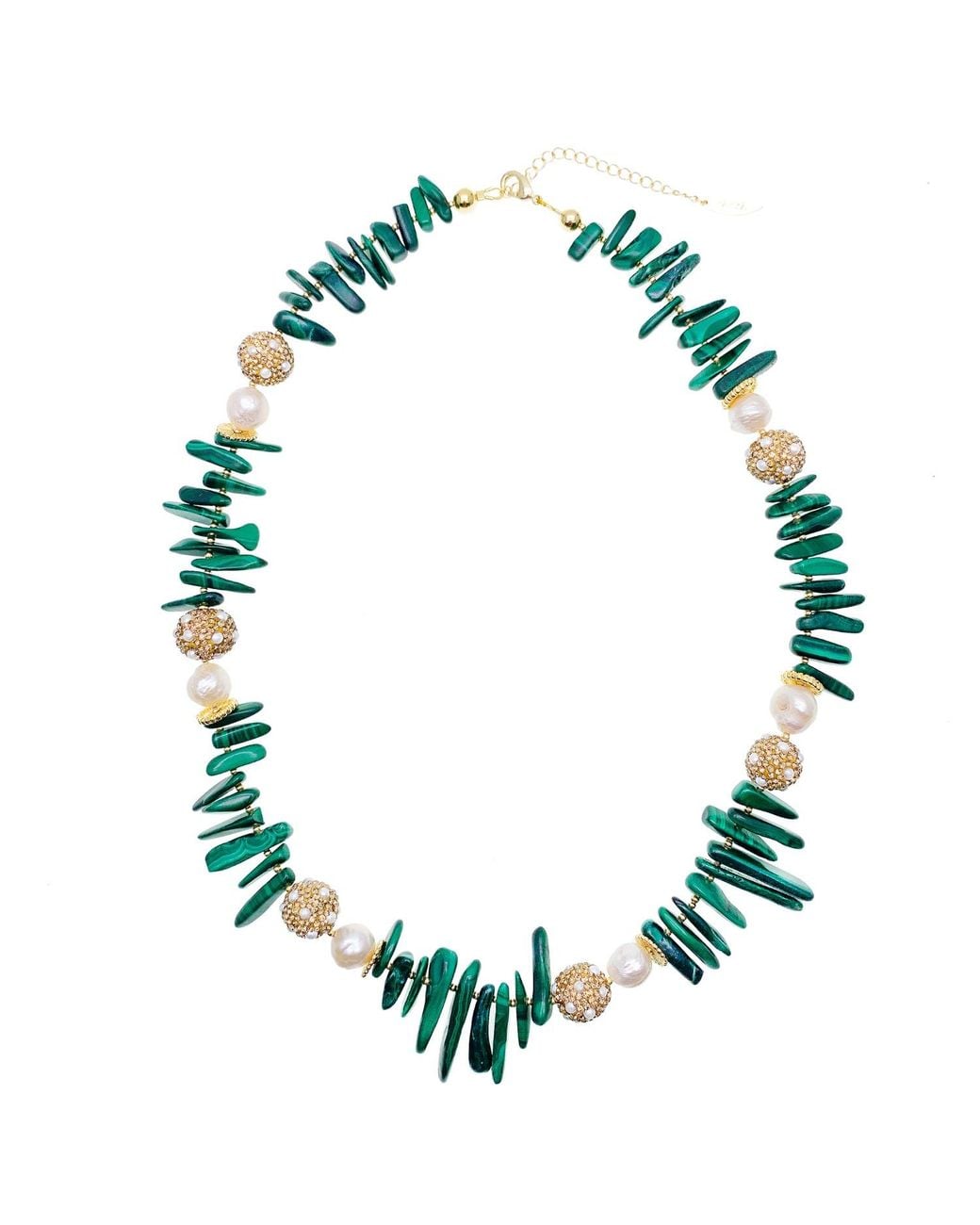 Farra Green Malachite With Freshwater Pearls And Rhinestones Statement Necklace