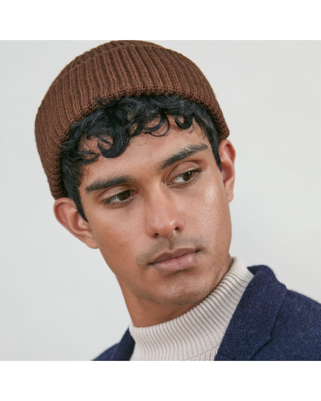 Paul James Knitwear Brown Heavyweight Extra Fine Merino Caster Fisherman Beanie for men