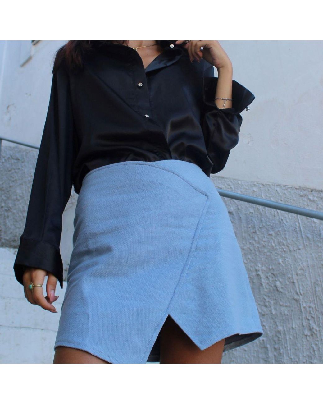 Mimhi Maison Blue Kaia Wrap Mini Skirt – Light
