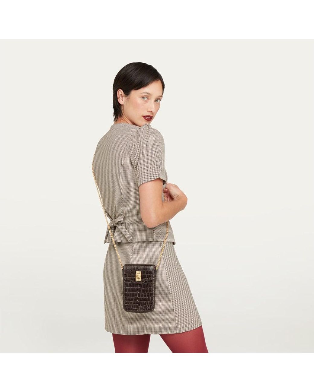 Lulu Guinness Brown Chocolate Croc Rita Crossbody Bag