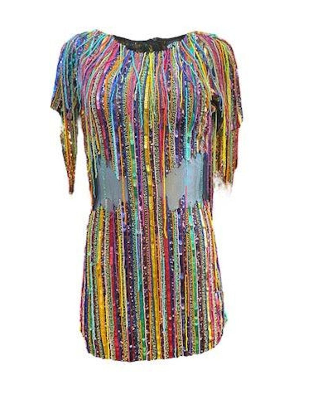 Any Old Iron Metallic Hand-Beaded Fringe Dress