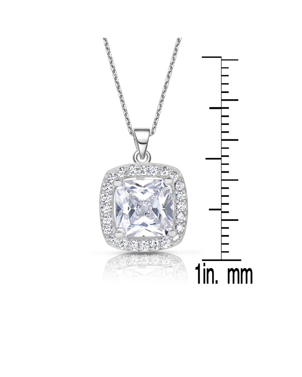 Genevive Jewelry Metallic Sterling Cubic Zirconia Square Shape Necklace