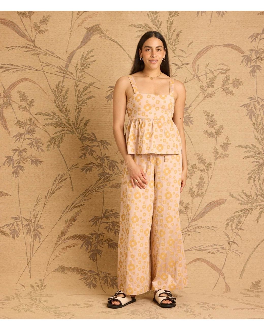 Known Supply Natural Floral Satin Pants