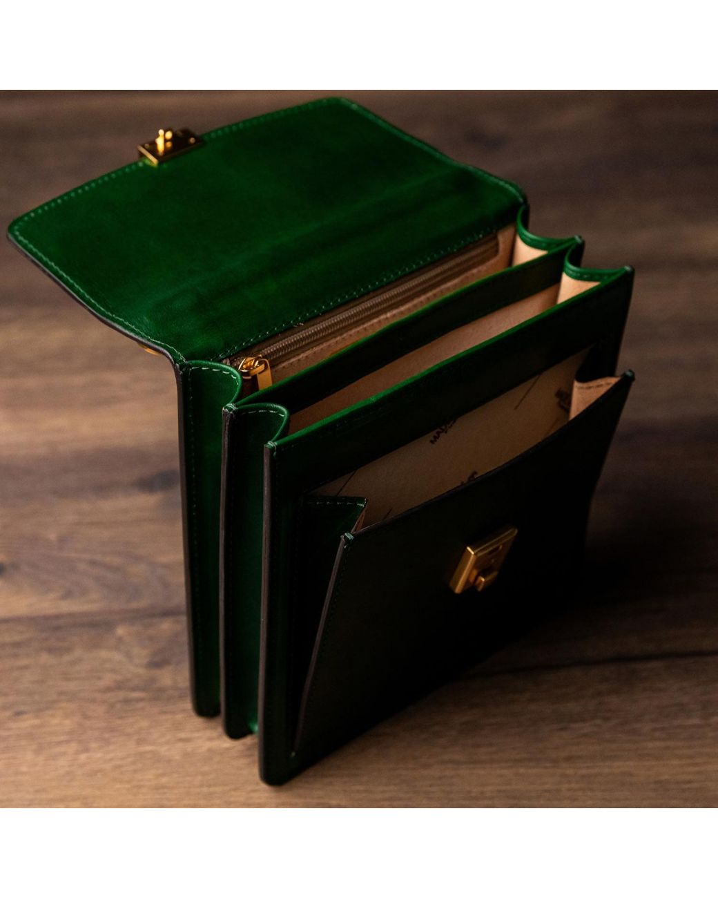 Time Resistance Green Small Leather Briefcase for men