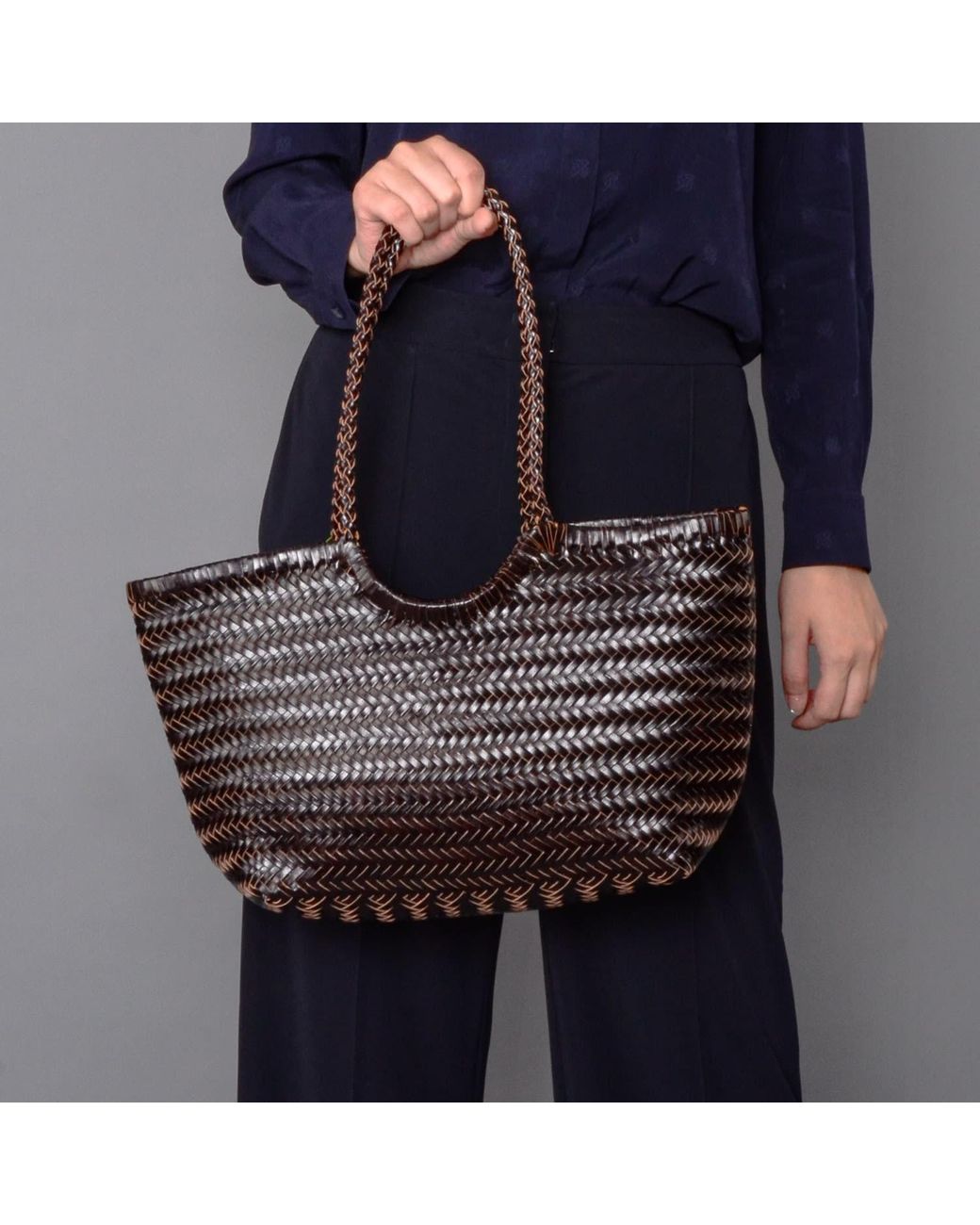 Rimini Black Hand Weaving Leather Bucket