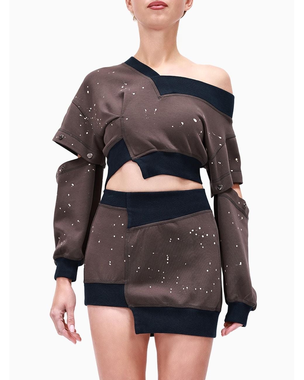 Gao Republic Black Cropped Snap Sleeve Sweatshirt