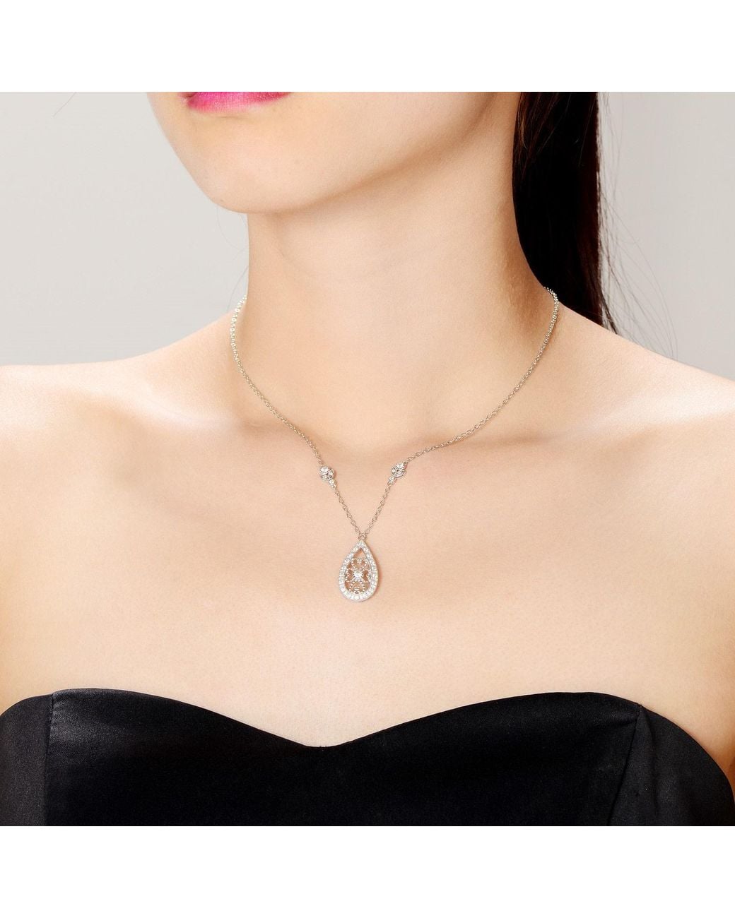 Genevive Jewelry Metallic Sterling Cubic Zirconia Stone Heart Necklace