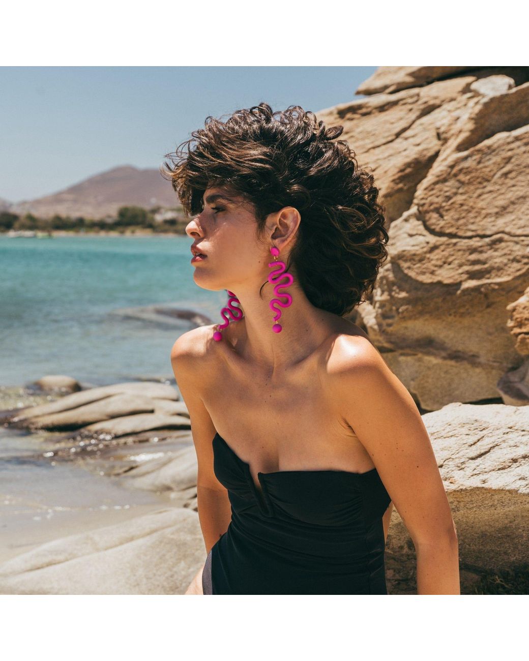 By Chavelli Blue Squiggle Polymer Clay Statement Earrings