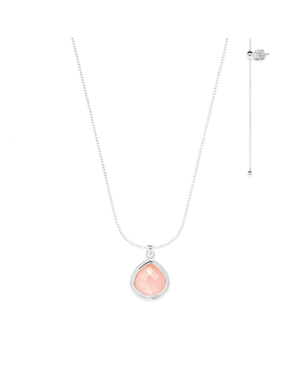 Seven Saints White Rose Quartz Compassionate Heart Adjustable Necklace, Rhodium