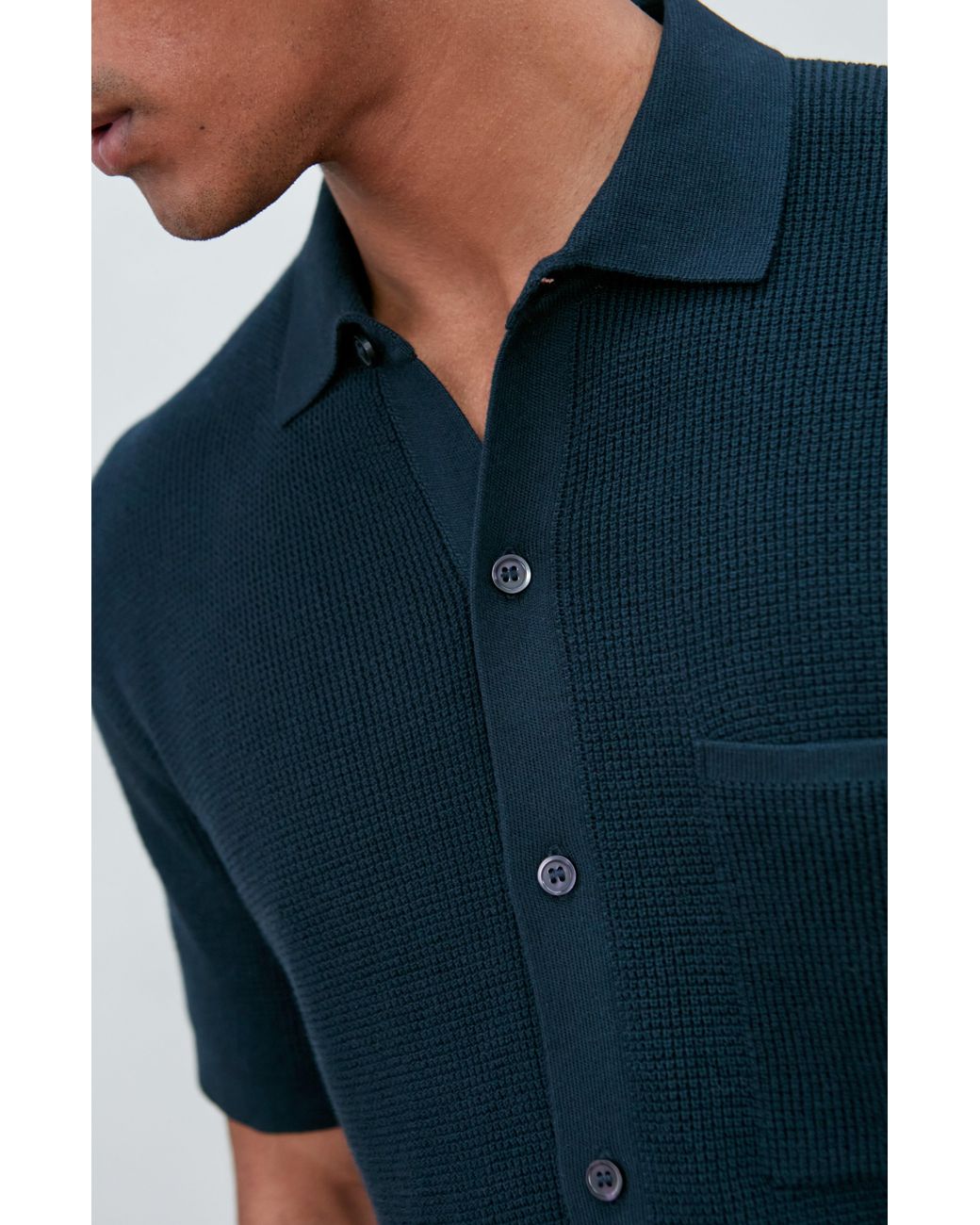 Paul James Knitwear Blue Lightweight Cotton Franki Waffle Knit Shirt for men